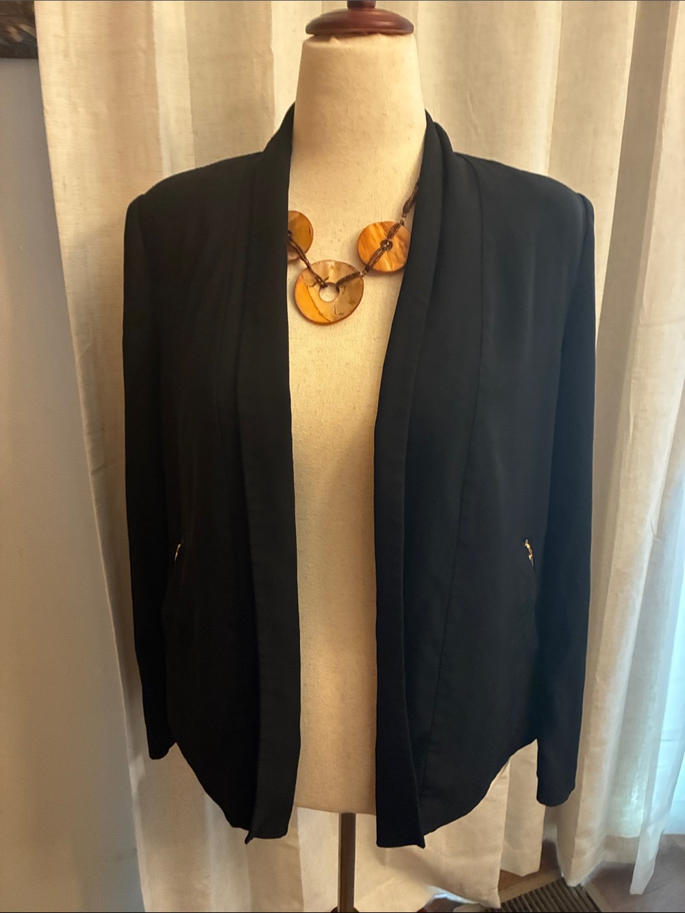Vintage Calvin Klein Black minimalist Open-Front Blazer Jacket Size 12 P Retro